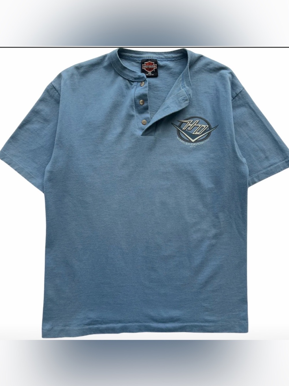 Harley-Davidson Blue Short-Sleeve Henley Graphic Tee